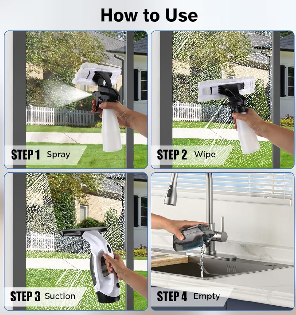 Cordless Electric Window Vacuum Squeegee.