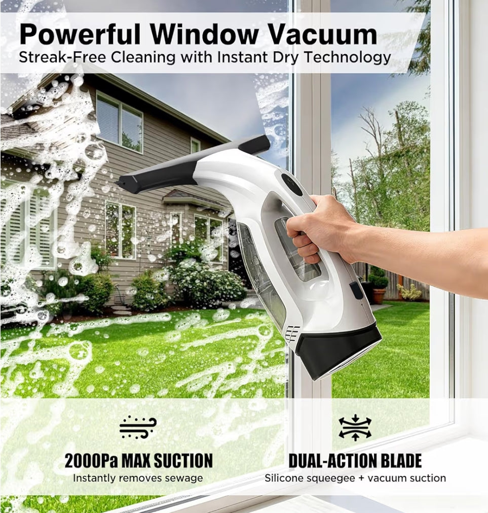 Cordless Electric Window Vacuum Squeegee.