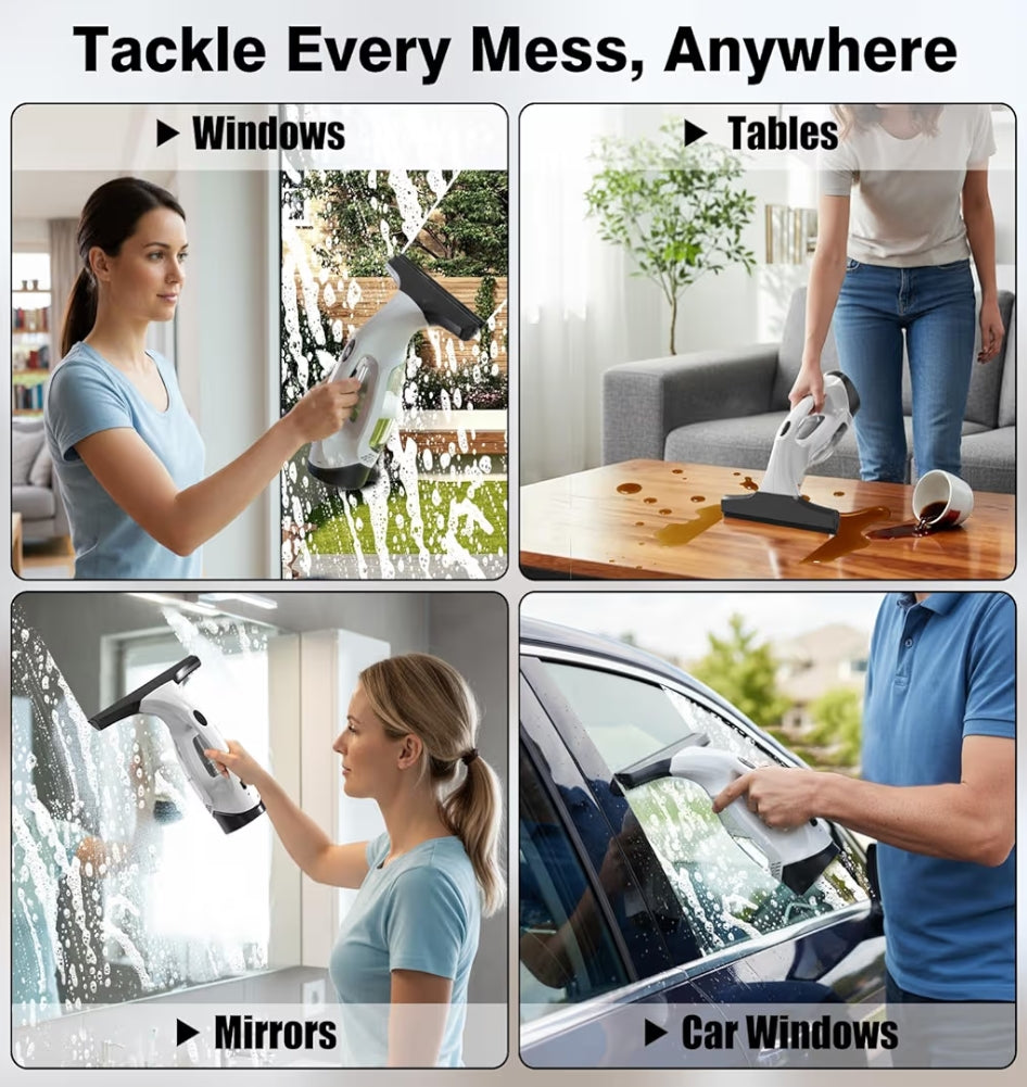 Cordless Electric Window Vacuum Squeegee.